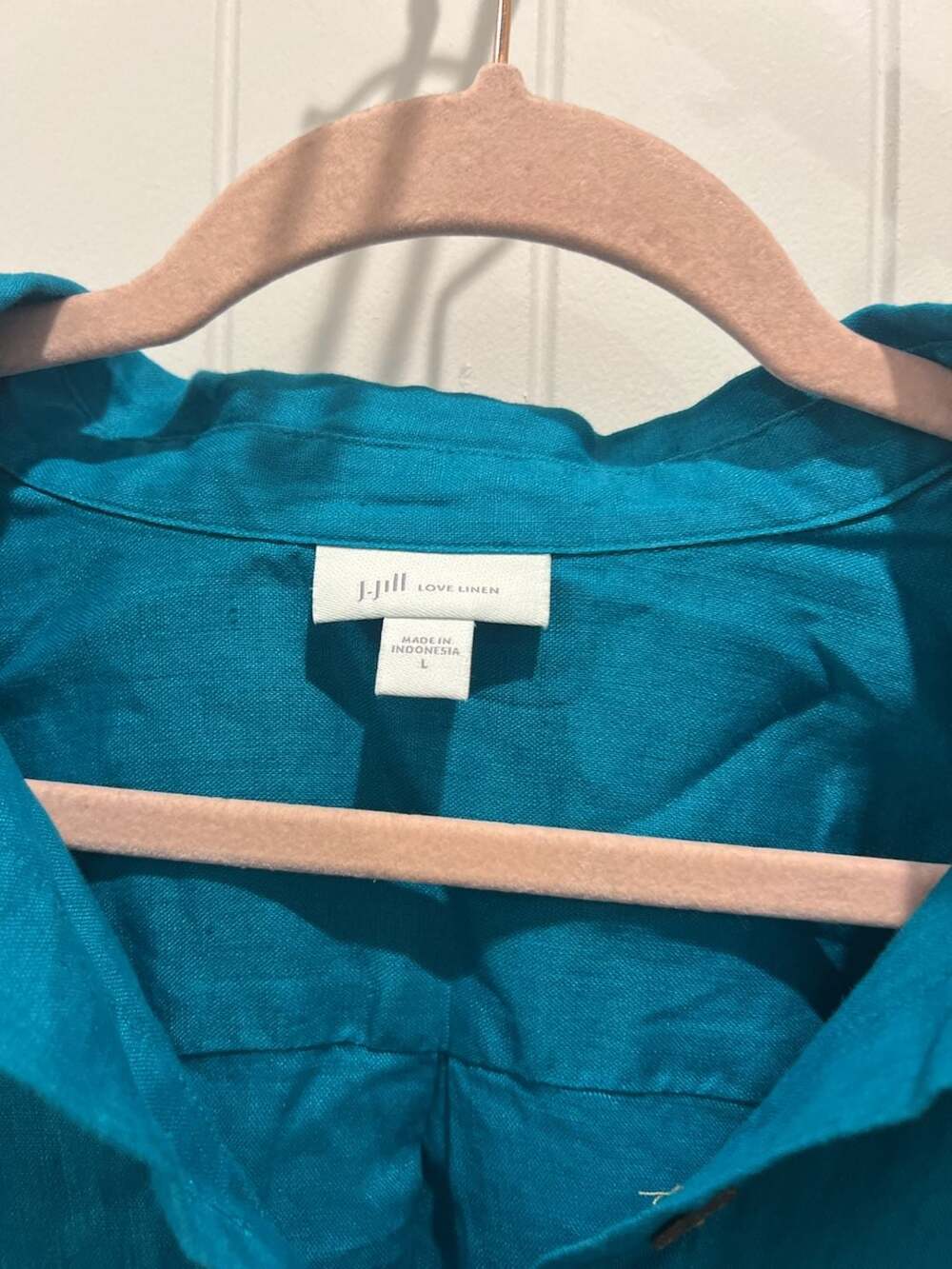 J.Jill Love Linen Turquoise Blue Short Sleeve Button Front Popover Dress Size L - Picture 3 of 9